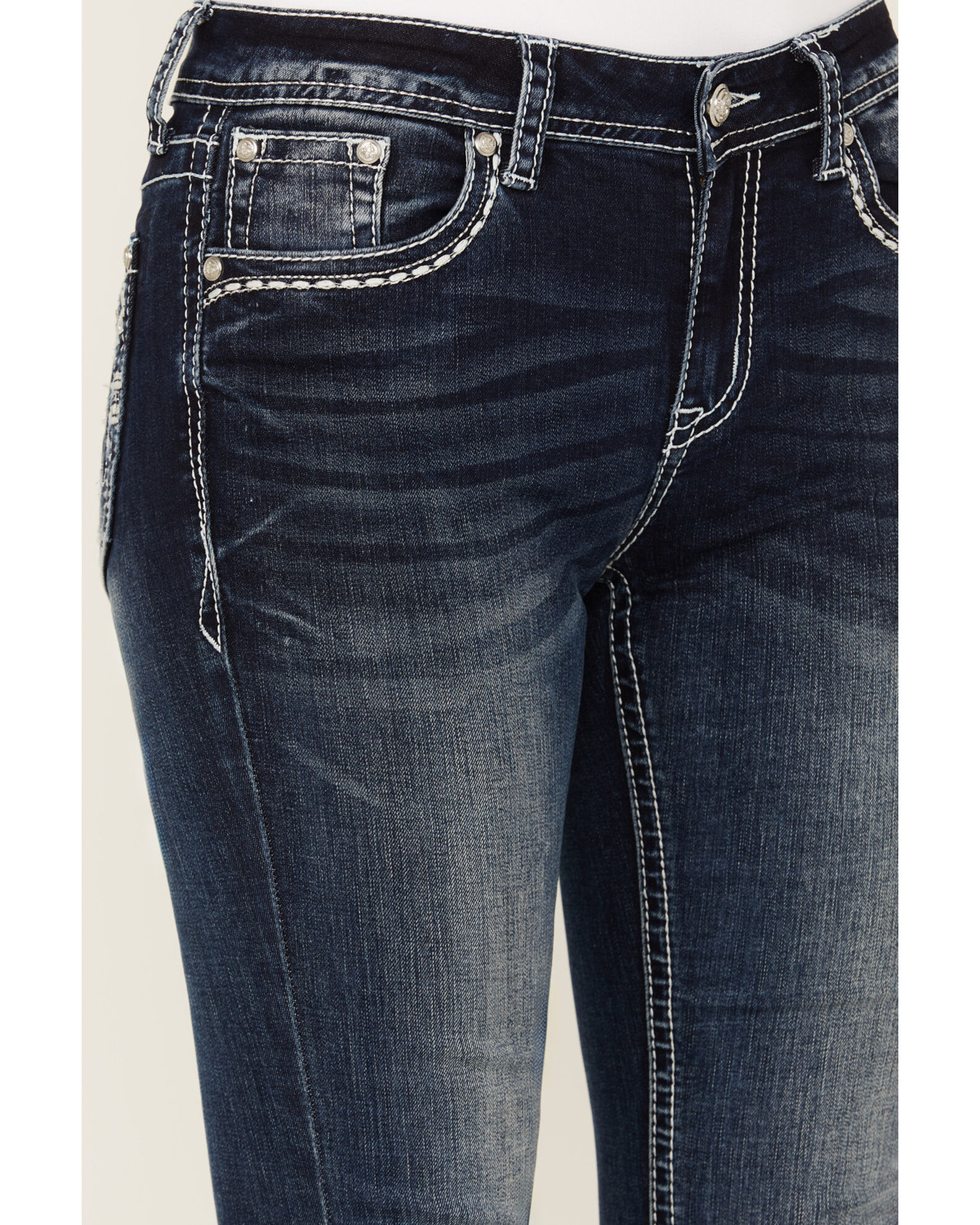 Grace In LA Women's Dark Wash Sequin Pocket Mid Rise Bootcut Stretch Denim  Jeans | Sheplers