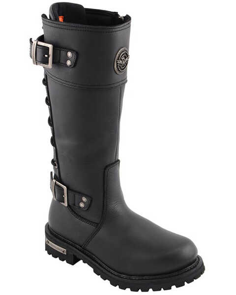 Milwaukee Leather Women's Calf Laced Riding Boots - Round Toe, Black, hi-res