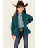 Hooey Girls' Southwestern Print Lined Softshell Jacket, Teal, hi-res