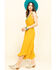 Image #6 - Rock & Roll Denim Women's Squash Blossom Embroidered Culotte Jumpsuit, Dark Yellow, hi-res