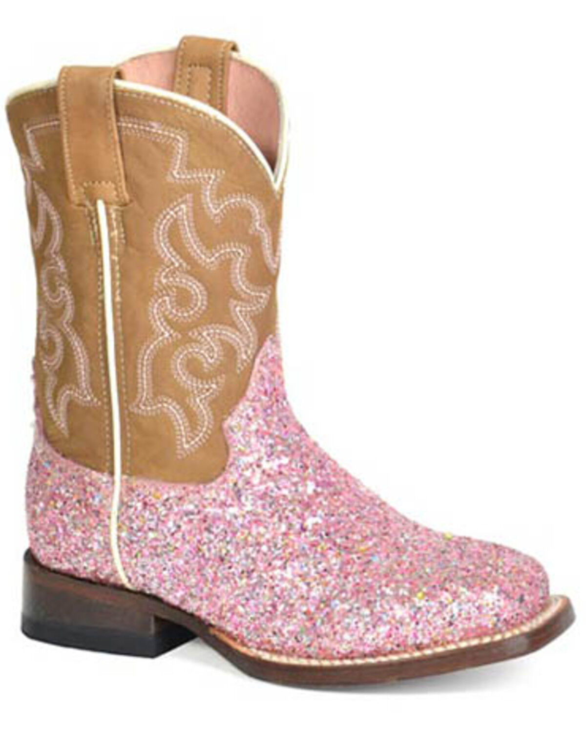 Image #1 - Roper Little Girls' Glitter Queen Western Boots - Broad Square Toe, Pink, hi-res