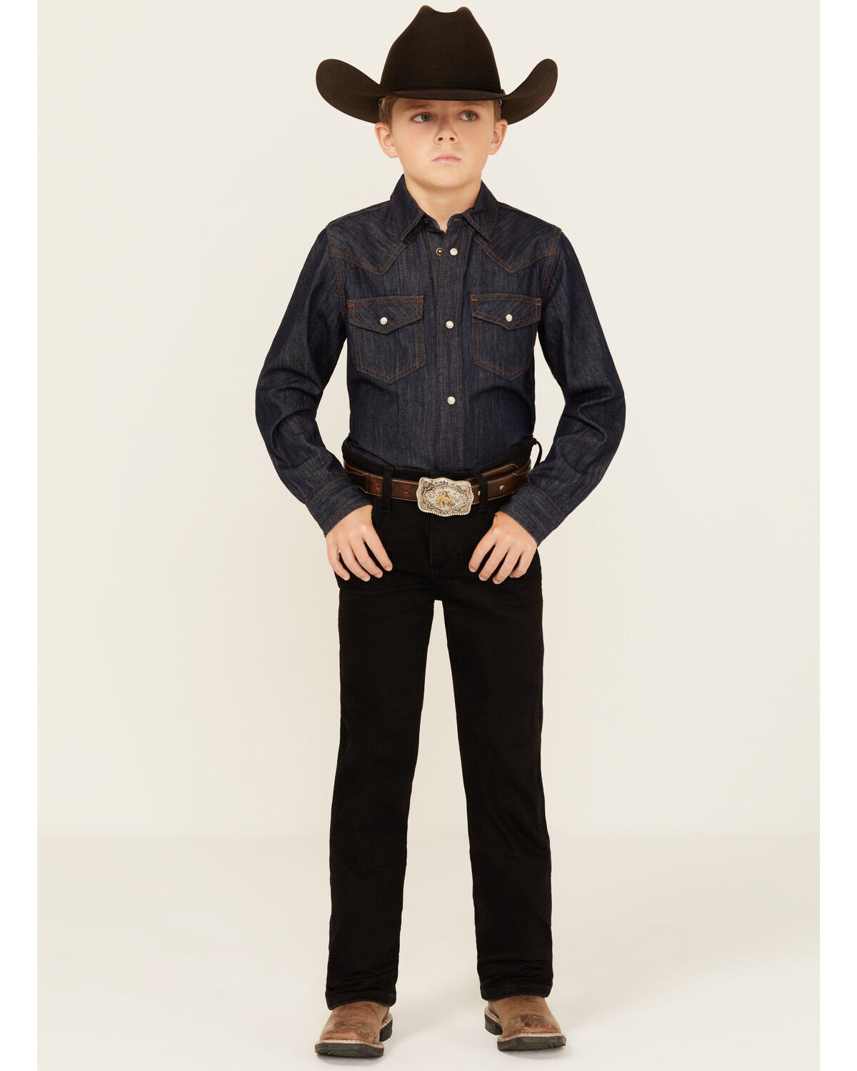 Image #1 - Wrangler Retro Boys' Slim Straight Stretch Denim Jeans, Black, hi-res