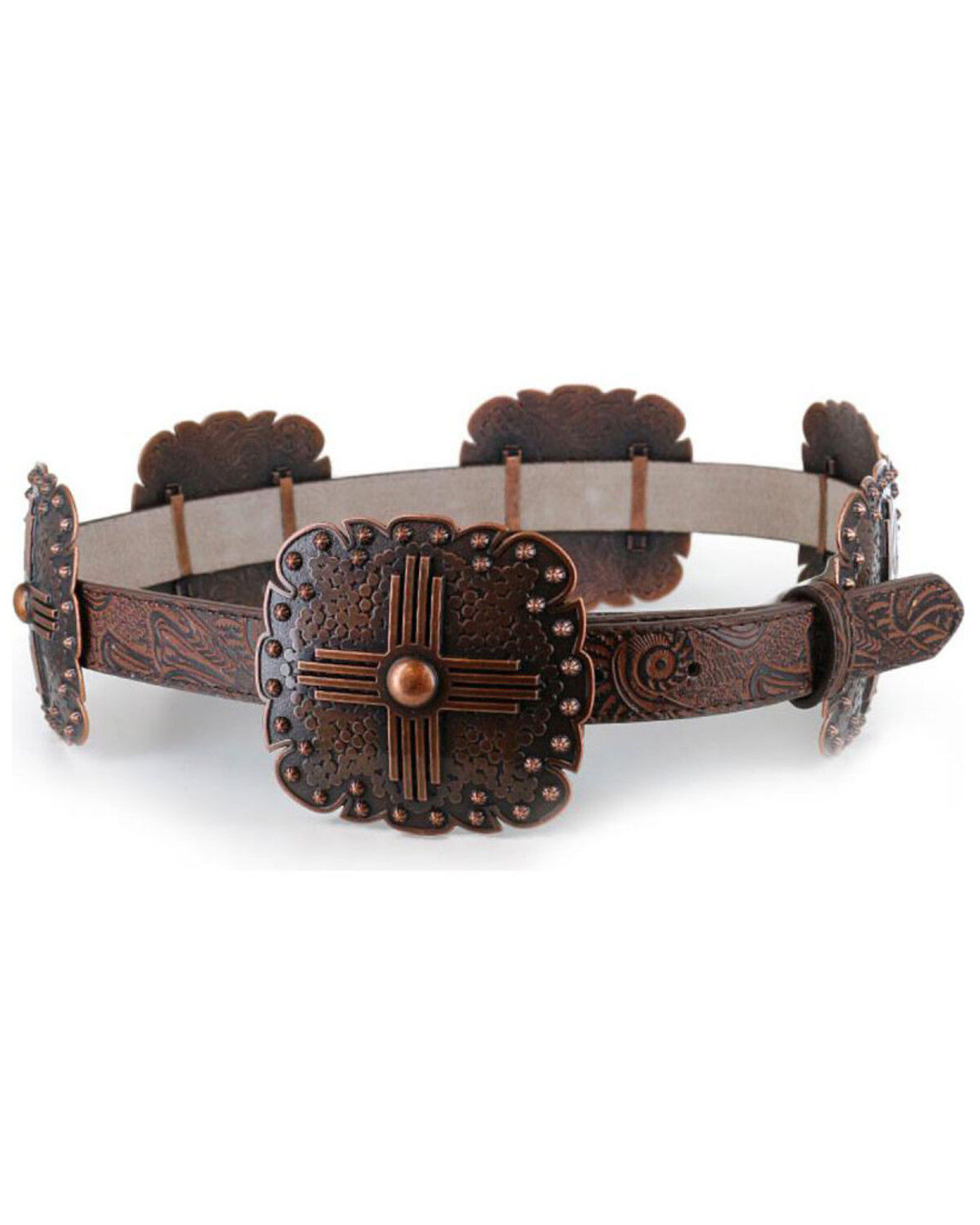 Image #1 - Angel Ranch Women's Brown Scalloped Concho Leather Belt, Brown, hi-res