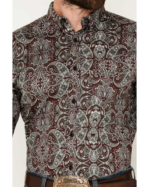 Image #3 - Cody James Men's Showcase Paisley Print Long Sleeve Button-Down Stretch Western Shirt , Dark Red, hi-res