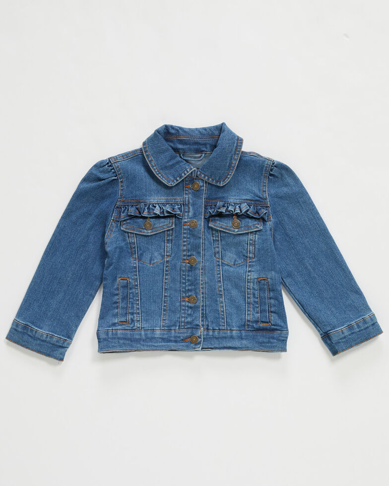 Urban Republic Infant Girls' Medium Wash Ruffle Yoke Denim Jacket , Indigo, hi-res