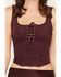 Image #3 - Idyllwind Women's Faux Suede Sleeveless Lace-Up Top, Wine, hi-res