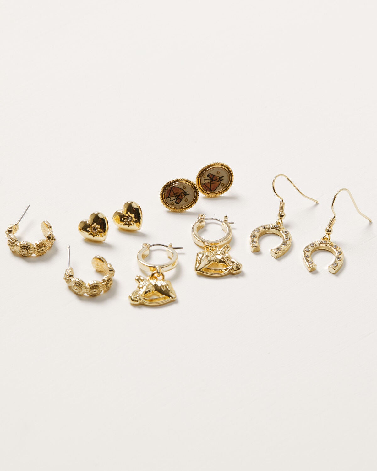 Shyanne Women's Western Muse Horse Cameo Earring Set - 5 Piece, Gold, hi-res
