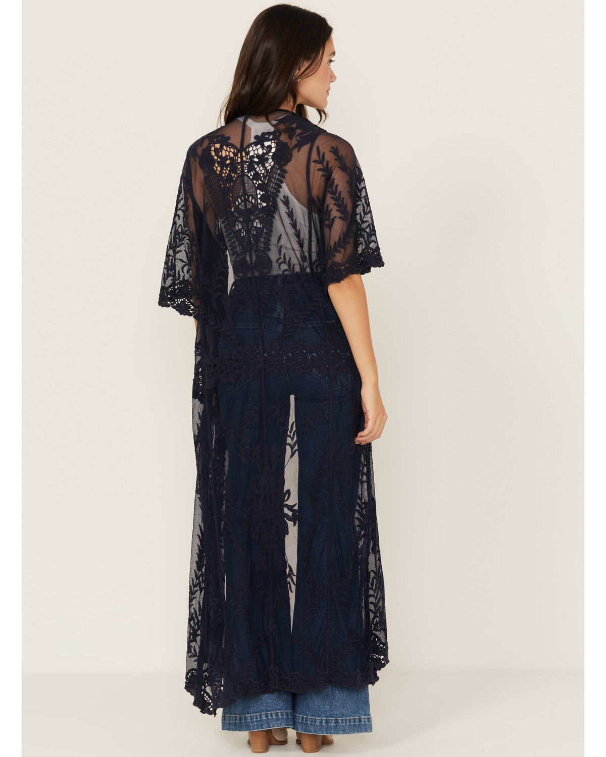 Image #4 - Shyanne Women's Embroidered Mesh Kimono, Indigo, hi-res