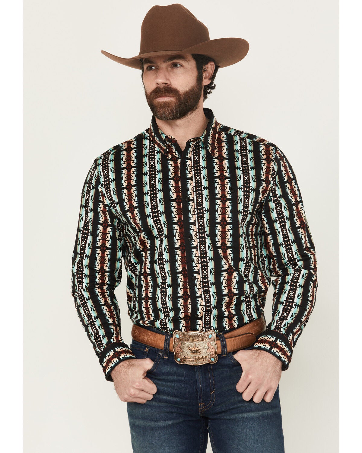 RANK 45&reg; Men's Fargo Southwestern Striped Long Sleeve Button-Down Stretch Western Shirt, Multi, hi-res