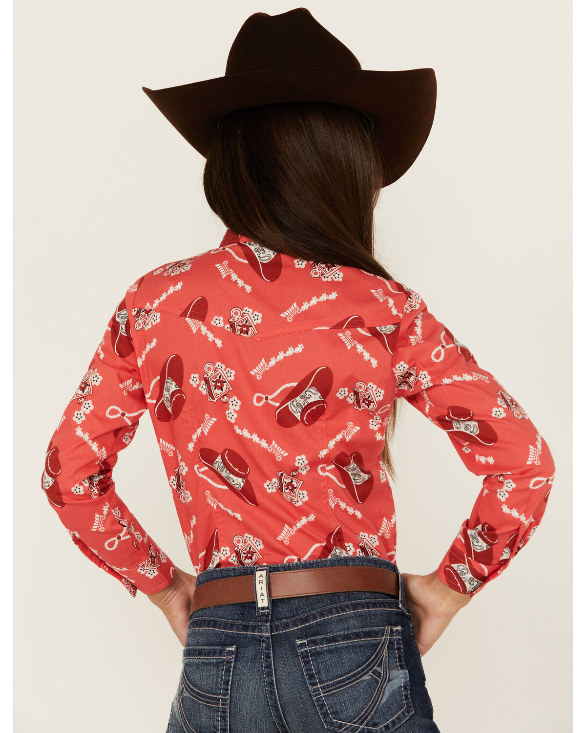 Image #4 - Cruel Girl Girls' Conversation Print Long Sleeve Button-Down Western Shirt, Coral, hi-res