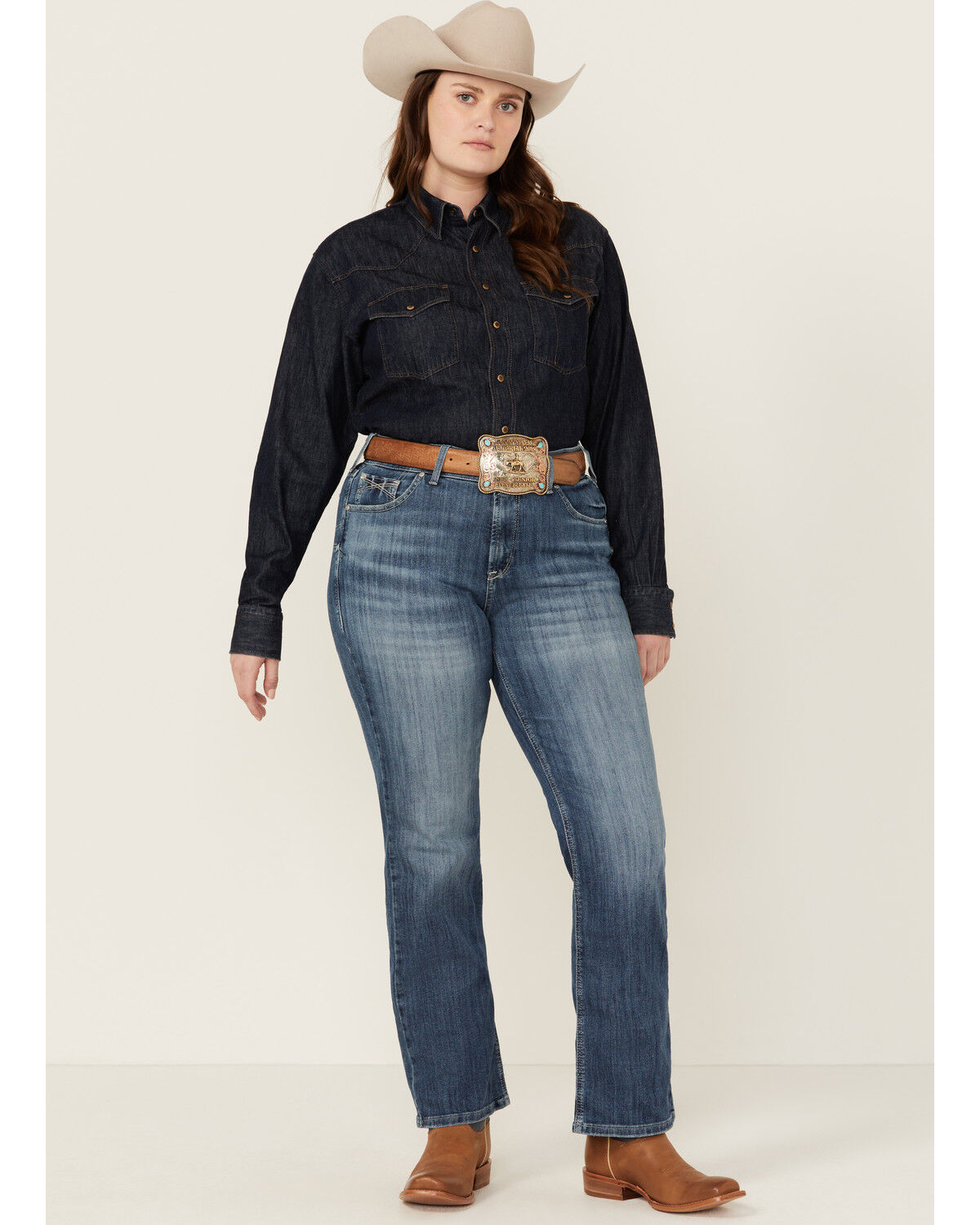 Image #1 - Ariat Women's Malaysia Dark Wash Perfect Rise Annie Stretch Bootcut Jeans - Plus, Dark Wash, hi-res