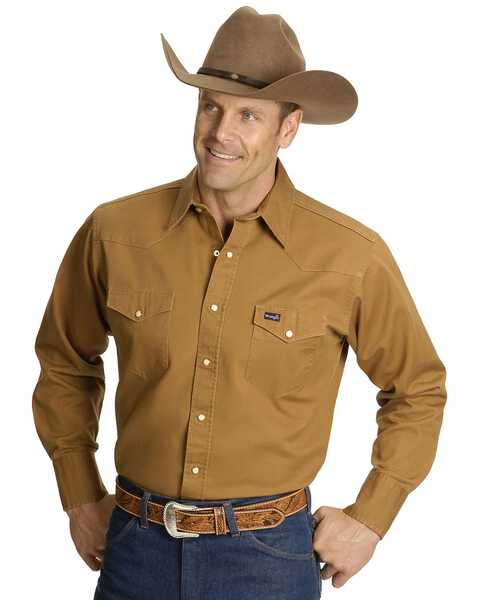 Image #2 - Wrangler Men's Solid Cowboy Cut Firm Finish Long Sleeve Work Shirt, Rawhide, hi-res