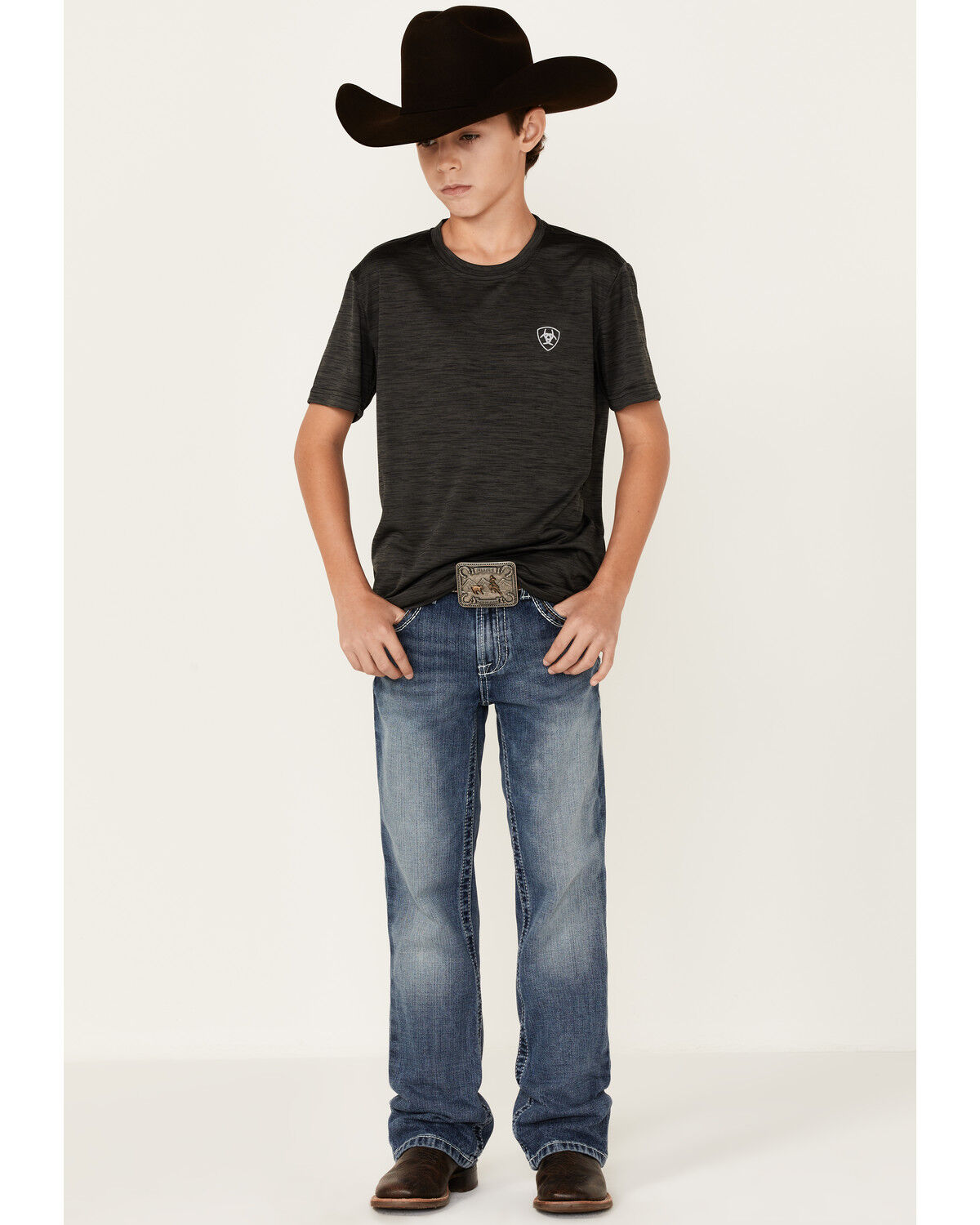 Image #4 - Ariat Boys' Charger Vertical Flag Graphic Short Sleeve T-Shirt, Charcoal, hi-res