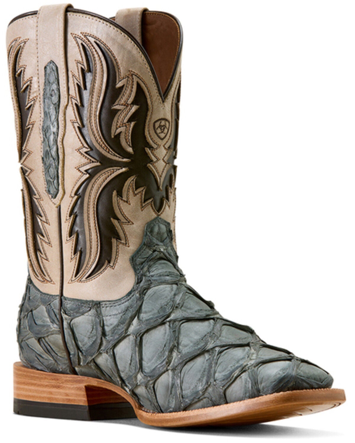 Image #1 - Ariat Men's Ashwood Exotic Pirarucu Western Boots - Broad Square Toe, Blue, hi-res