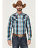 Image #1 - Moonshine Spirit Men's Blue Bayou Large Plaid Long Sleeve Snap Western Shirt , Turquoise, hi-res