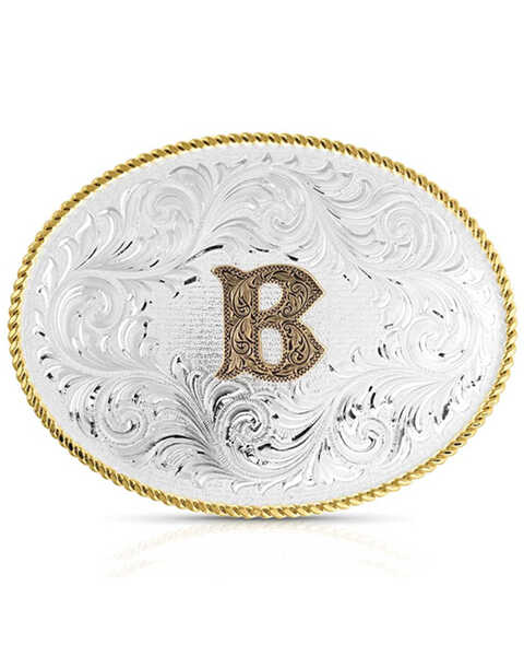 Image #1 - Montana Silversmiths Classic Western Oval Two-Tone Initial Belt Buckle - B, Silver, hi-res