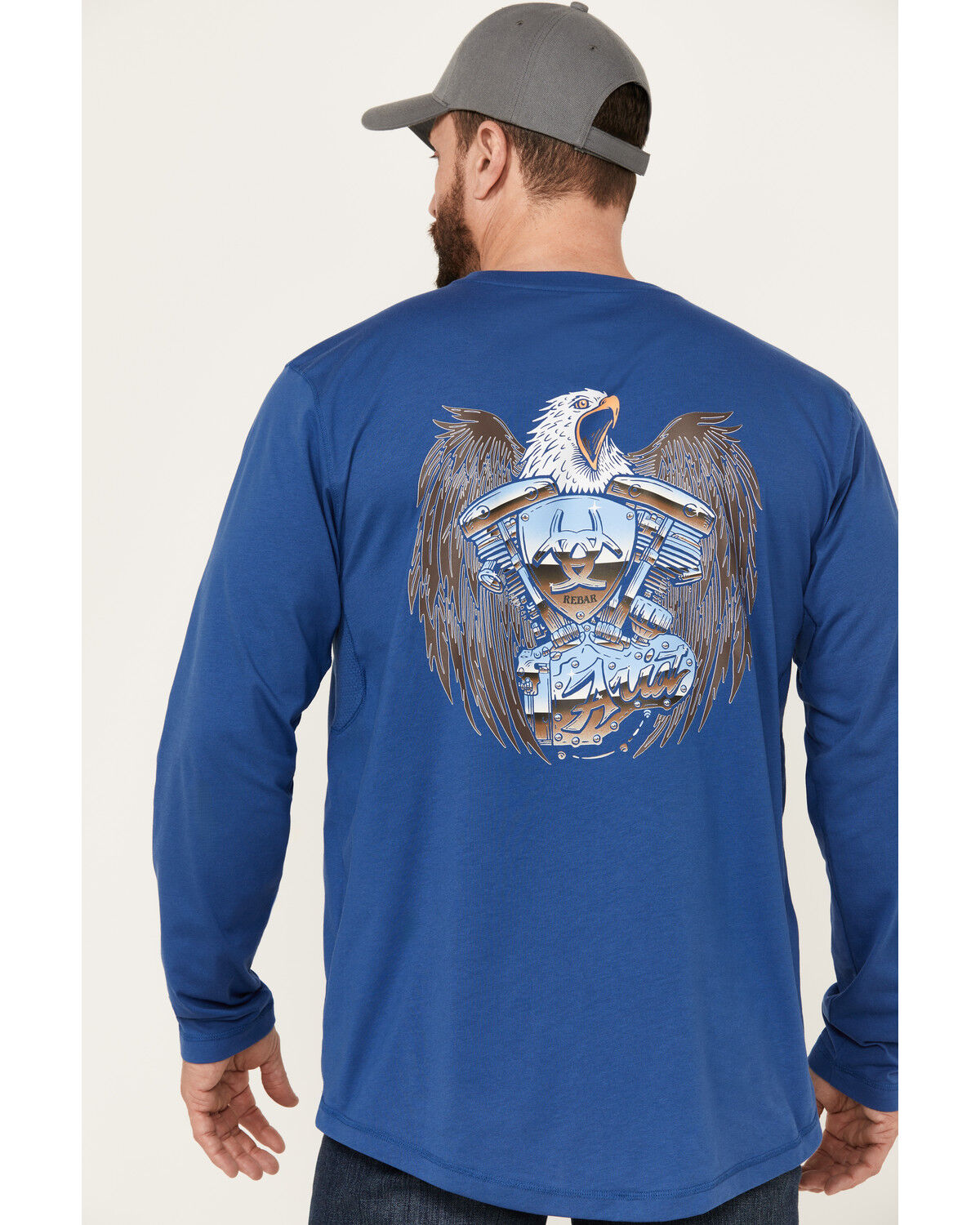 Image #4 - Ariat Men's Rebar Workman Chrome Moto Eagle Long Sleeve T-Shirt, Blue, hi-res