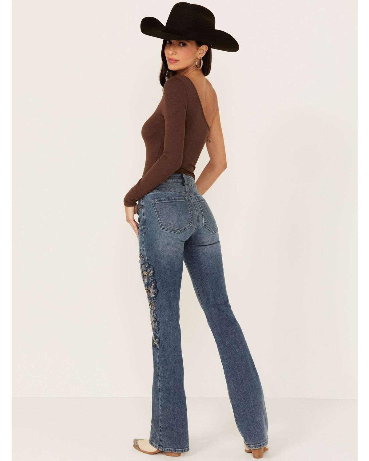 Image #4 - Shyanne Women's Aria Medium Wash Mid Rise Embellished Stretch Jeans, Medium Wash, hi-res