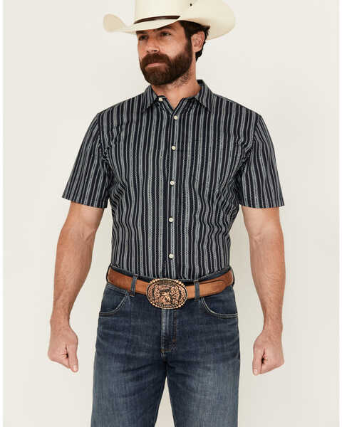 Image #1 - Gibson Trading Co Men's Scratch Stripe Short Sleeve Button-Down Western Shirt , Navy, hi-res