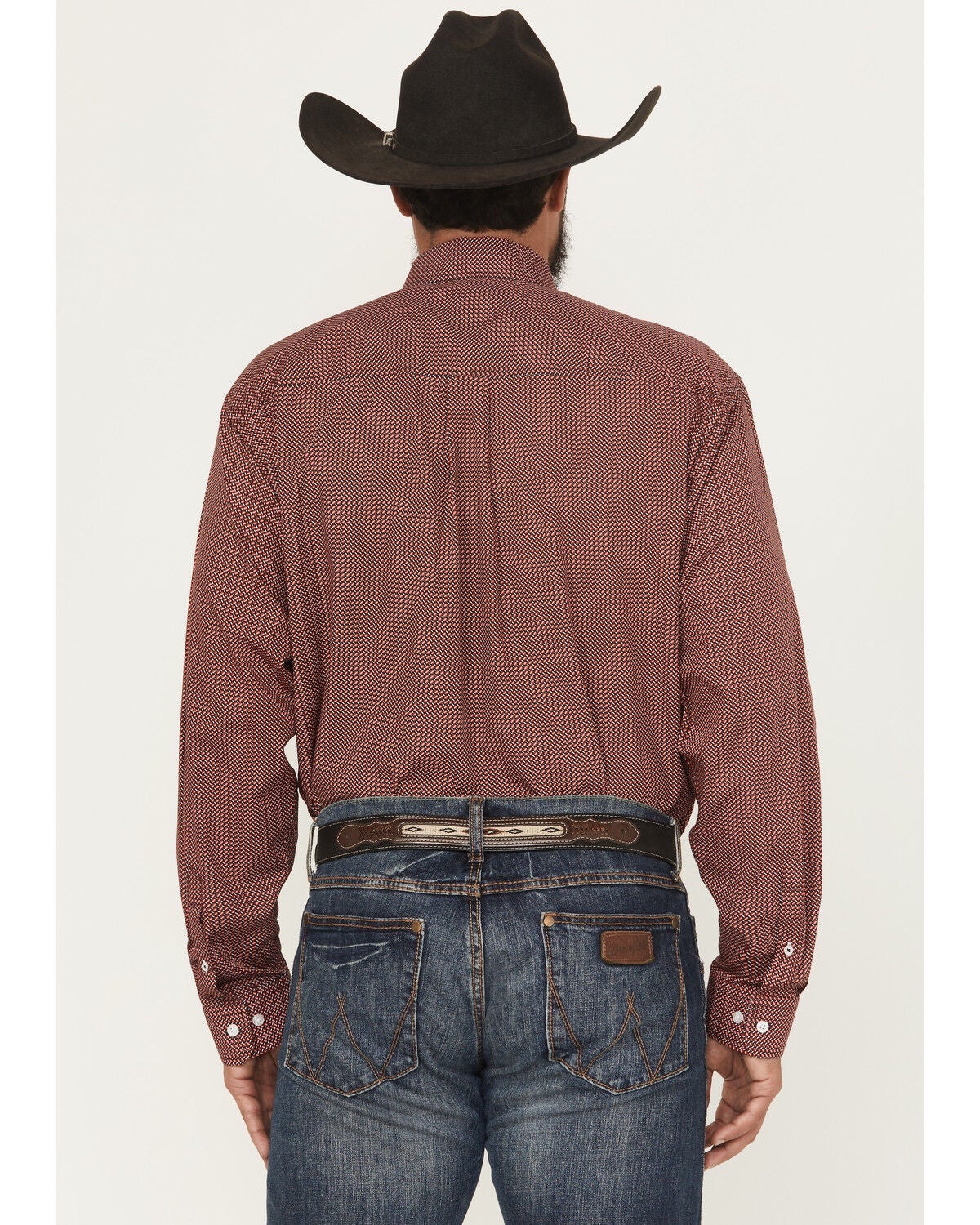 Image #4 - Cinch Men's Micro Geo Print Long Sleeve Button-Down Western Shirt, Red, hi-res