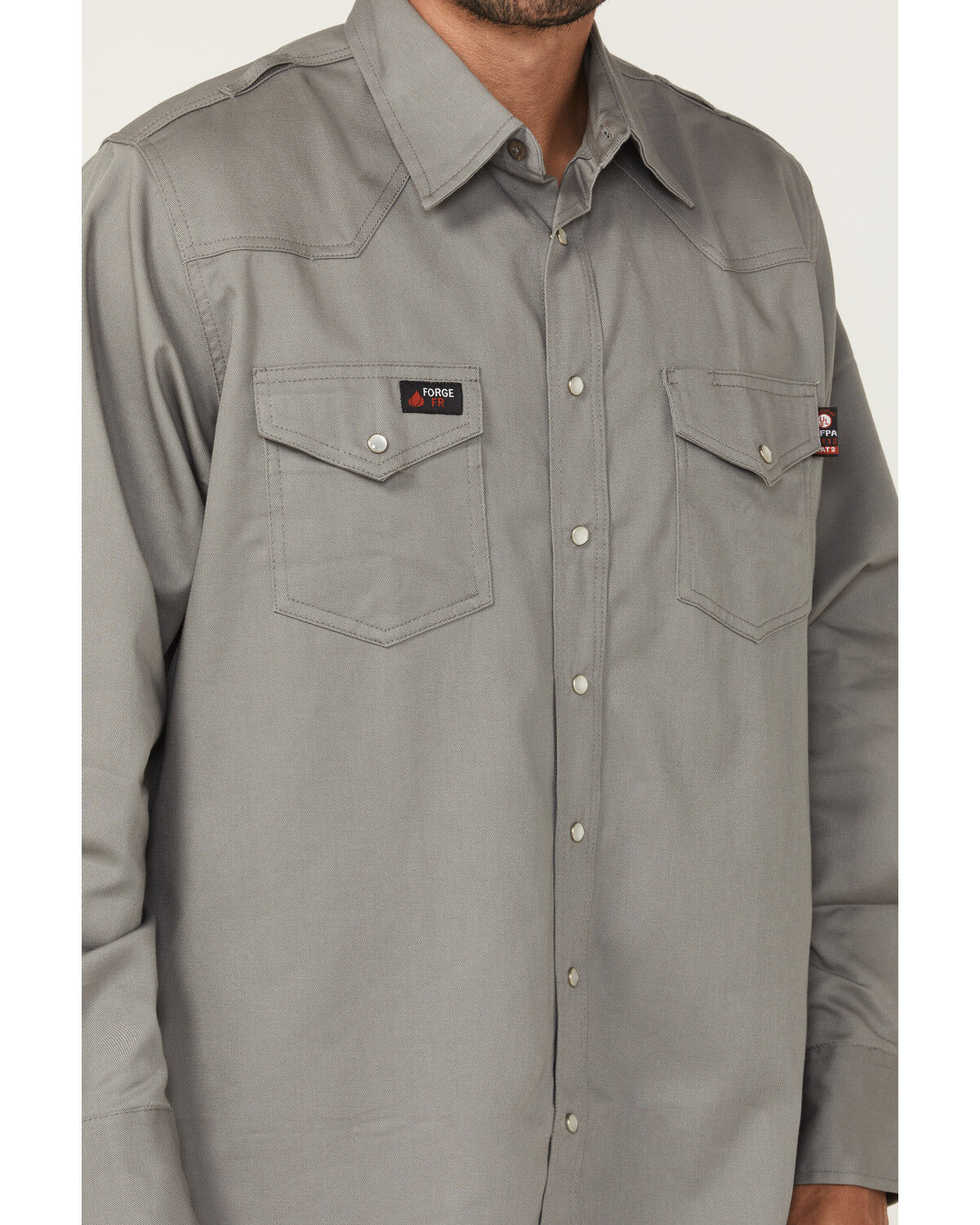 Image #3 - Forge Workwear Men's FR Solid Long Sleeve Snap Work Shirt, Light Grey, hi-res