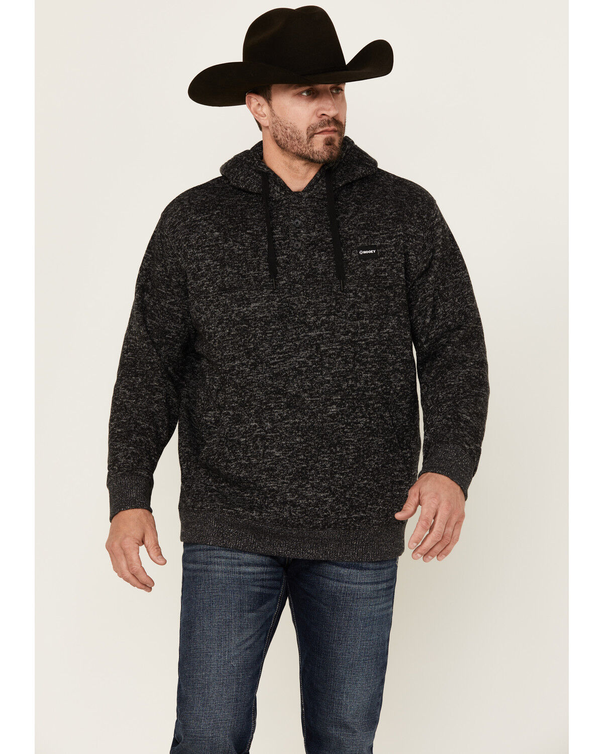 Image #1 - Hooey Men's Jimmy Speckled Henley Hooded Pullover, Black, hi-res