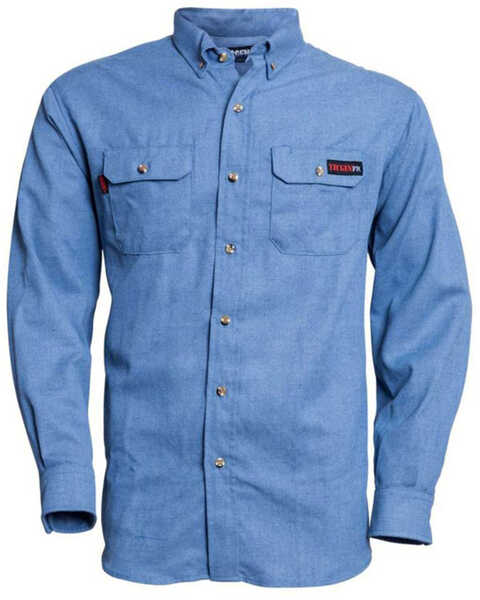 Tecgen Men's FR Solid Long Sleeve Button Down Work Shirt - Big, Blue, hi-res