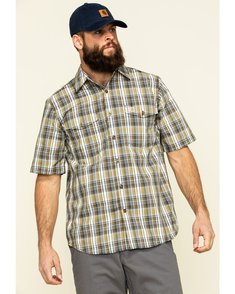 Carhartt Men's Warm Yellow Plaid M-Force Relaxed Short Sleeve Work Shirt , Yellow, hi-res