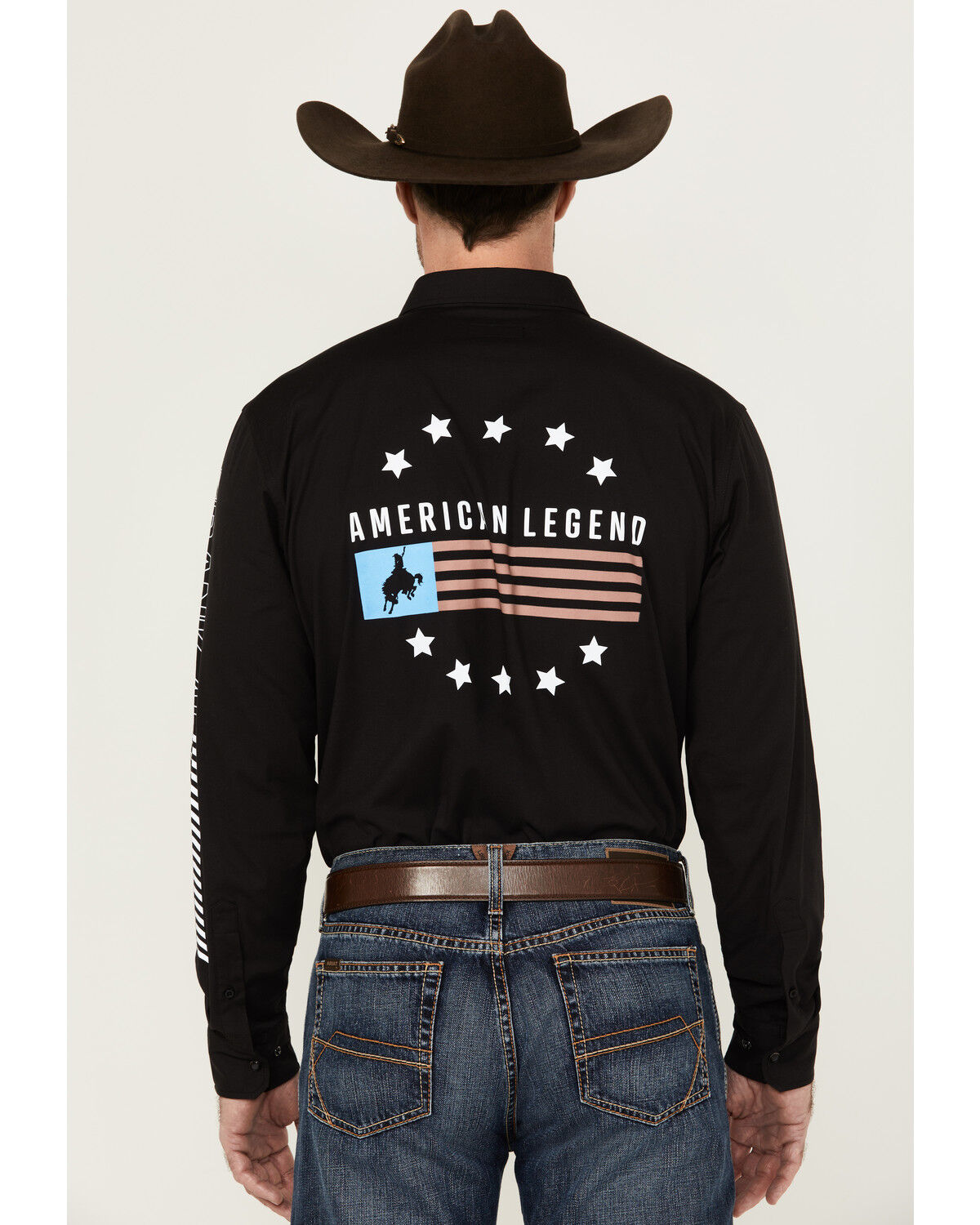 Image #1 - RANK 45® Men's American Legend Logo Performance Twill Long Sleeve Pearl Snap Western Shirt, Black, hi-res