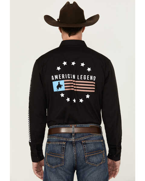 RANK 45® Men's American Legend Logo Performance Twill Long Sleeve Pearl Snap Western Shirt , Black, hi-res