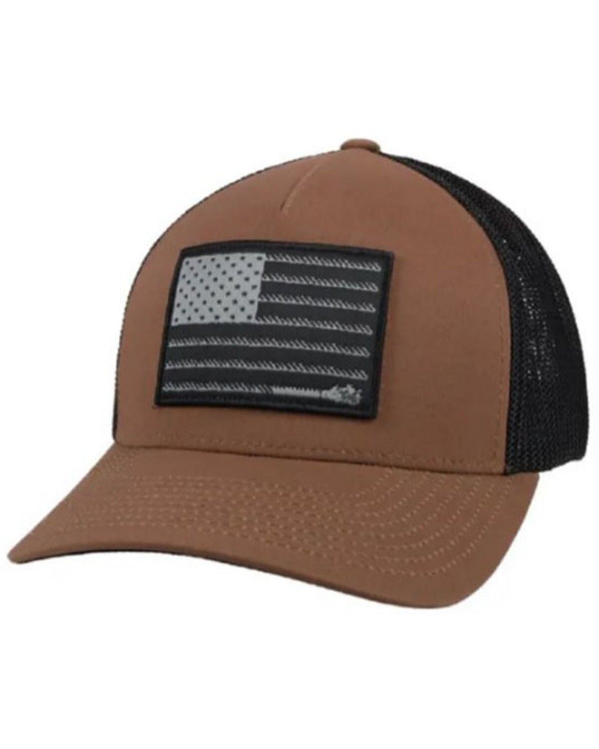 Hooey Men's Liberty Roper Flag Patch Trucker Cap, Brown, hi-res
