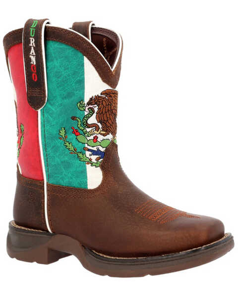 Image #1 - Durango Boys' Lil' Rebel Mexican Flag Western Boots - Broad Square Toe , Brown, hi-res