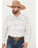 Image #1 - Cowboy Hardware Men's Bandana Print Long Sleeve Pearl Snap Stretch Western Shirt, White, hi-res