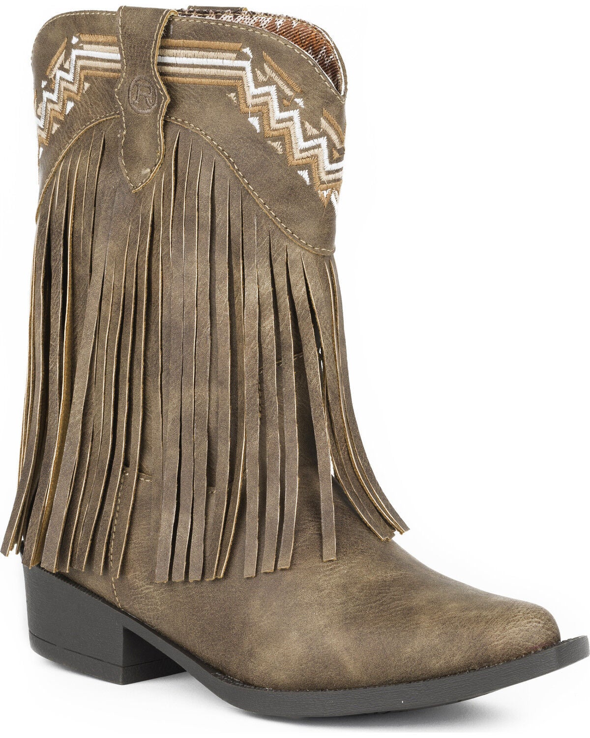 Image #1 - Roper Girls' Fringed Western Boots - Snip Toe, Brown, hi-res
