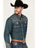 Image #2 - Scully Men's Denim Scroll Embroidered Long Sleeve Pearl Snap Western Shirt, Navy, hi-res