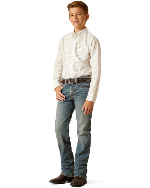 Image #4 - Ariat Boys' Steer Print Long Sleeve Button-Down Western Shirt , White, hi-res