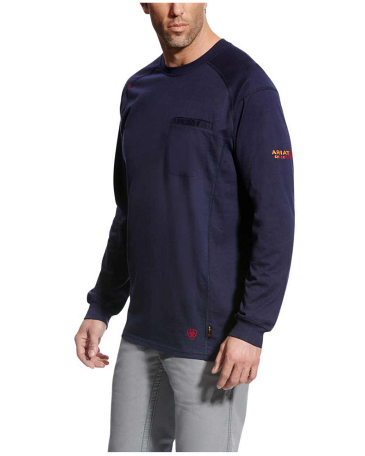 Image #1 - Ariat Men's FR Air Crew Long Sleeve Work Shirt - Big, Navy, hi-res