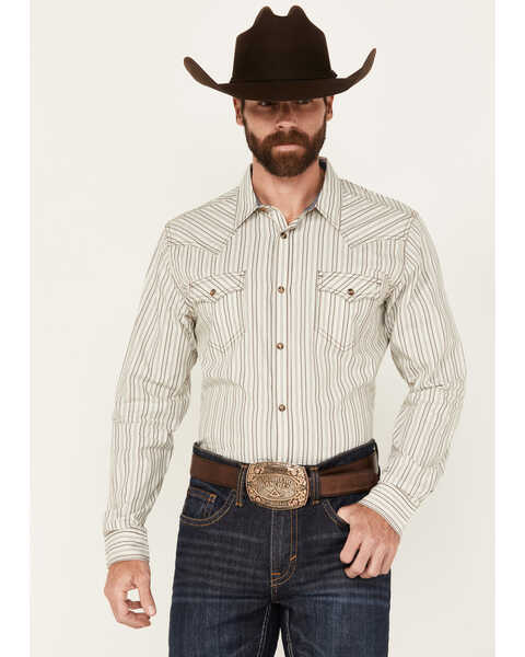 Image #1 - Cody James Men's Straight Lines Striped Long Sleeve Snap Western Shirt , Cream, hi-res
