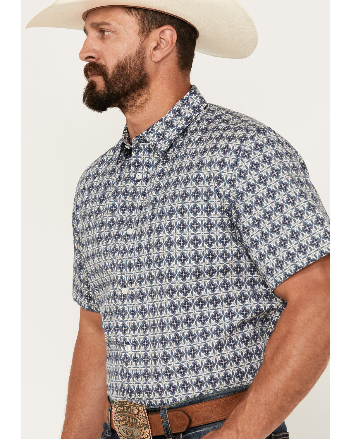 Image #2 - Gibson Trading Co Men's Medallion Print Short Sleeve Button-Down Western Shirt, Medium Blue, hi-res