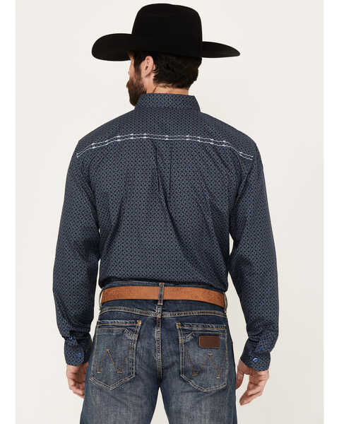 Image #4 - Cowboy Hardware Men's Circle Star Print Long Sleeve Button Down Shirt, Navy, hi-res
