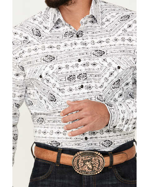 Image #3 - Rough Stock by Panhandle Men's Southwestern Print Ripstop Long Sleeve Snap Performance Western Shirt, White, hi-res