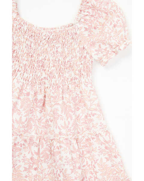 Image #2 - Yura Toddler Girls' Floral Print Short Puff Sleeve Dress, Pink, hi-res