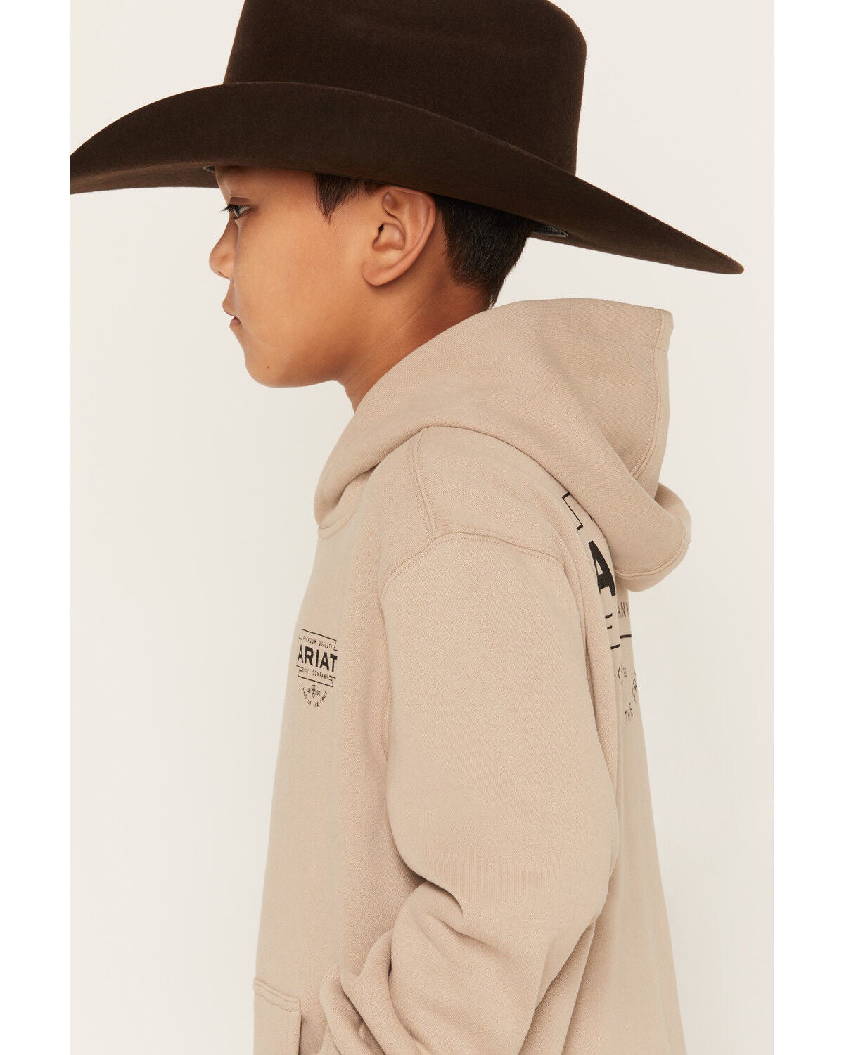 Image #4 - Ariat Boys' Boot Barn Exclusive Logo Graphic Hooded Sweatshirt, Sand, hi-res