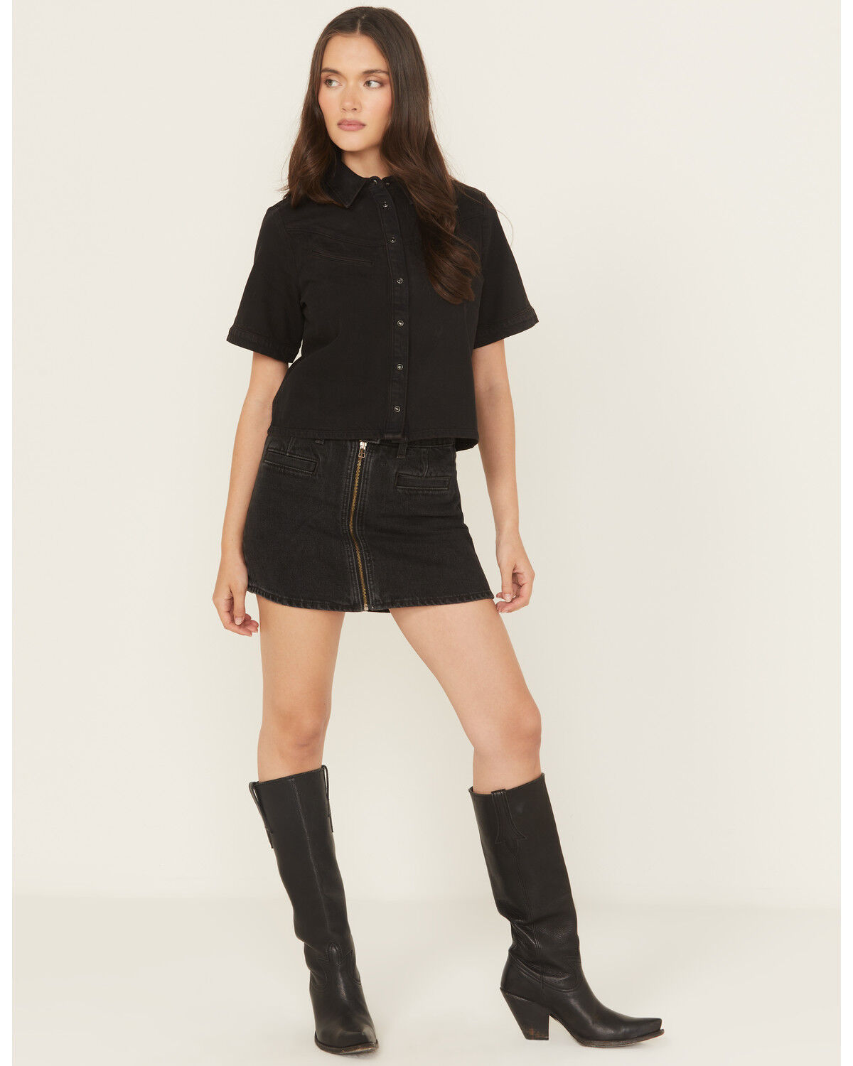 Image #1 - Levi's Women's Moto Icon Zipper Front Denim Mini Skirt, Black, hi-res