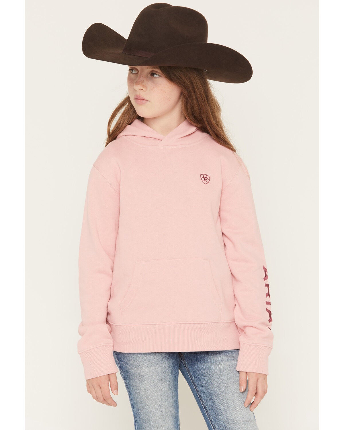 Ariat Girls' Boot Barn Exclusive Logo Hoodie, Pink, hi-res