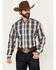Image #1 - Stetson Men's Dobby Print Long Sleeve Button-Down Western Shirt, Blue, hi-res