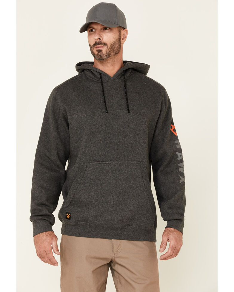Hawx Men's Dark Grey Primo Logo Fleece-Lined Work Hooded Work Sweatshirt , Dark Grey, hi-res