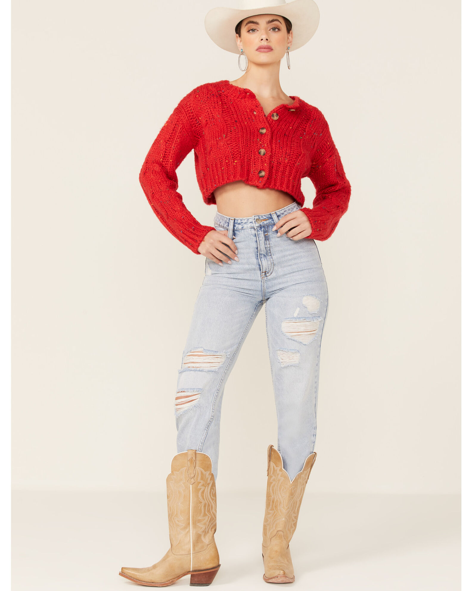Hyfve Women s Red Button Front Cropped Cardigan Sweater Sheplers