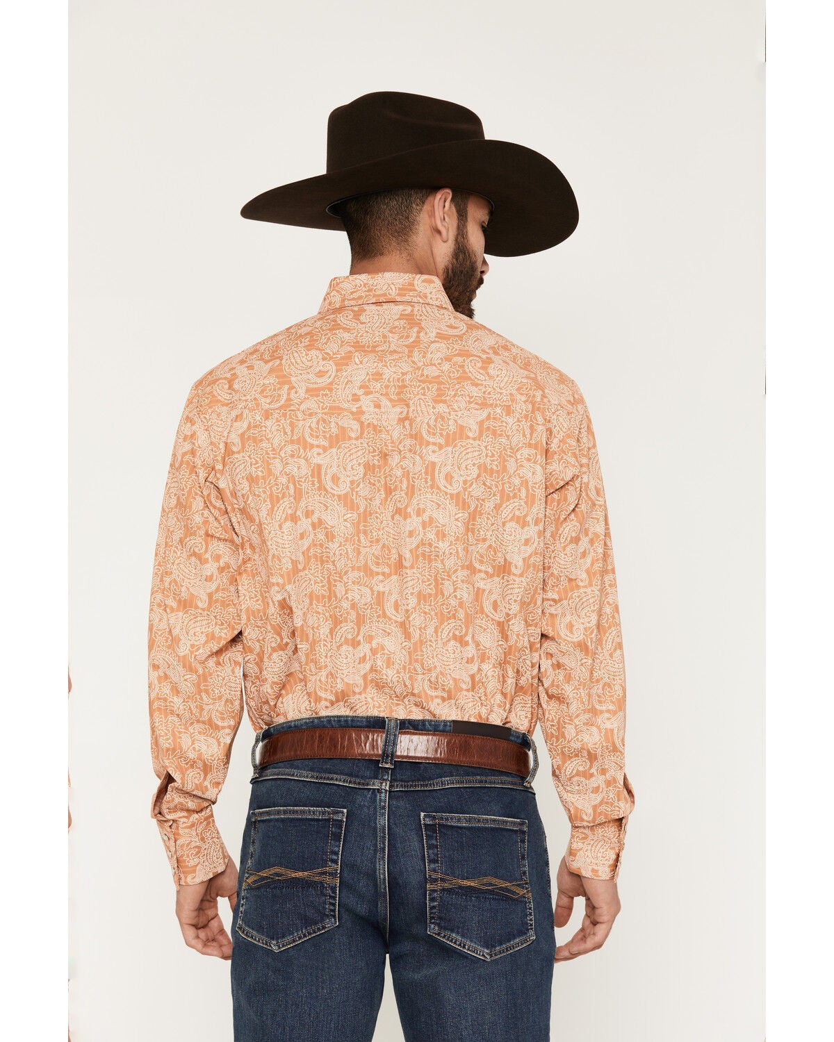 Image #4 - Ely Walker Men's Paisley Print Long Sleeve Pearl Snap Western Shirt, Gold, hi-res