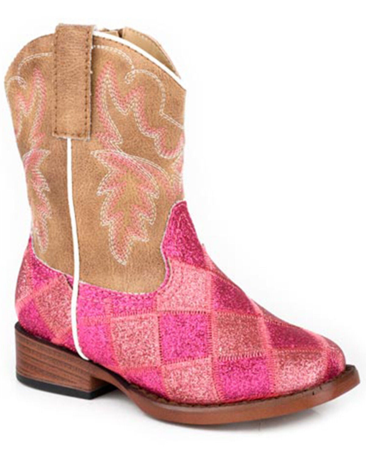 Image #1 - Roper Toddler Girls' Glitter Blocks Western Boots - Broad Square Toe, Pink, hi-res